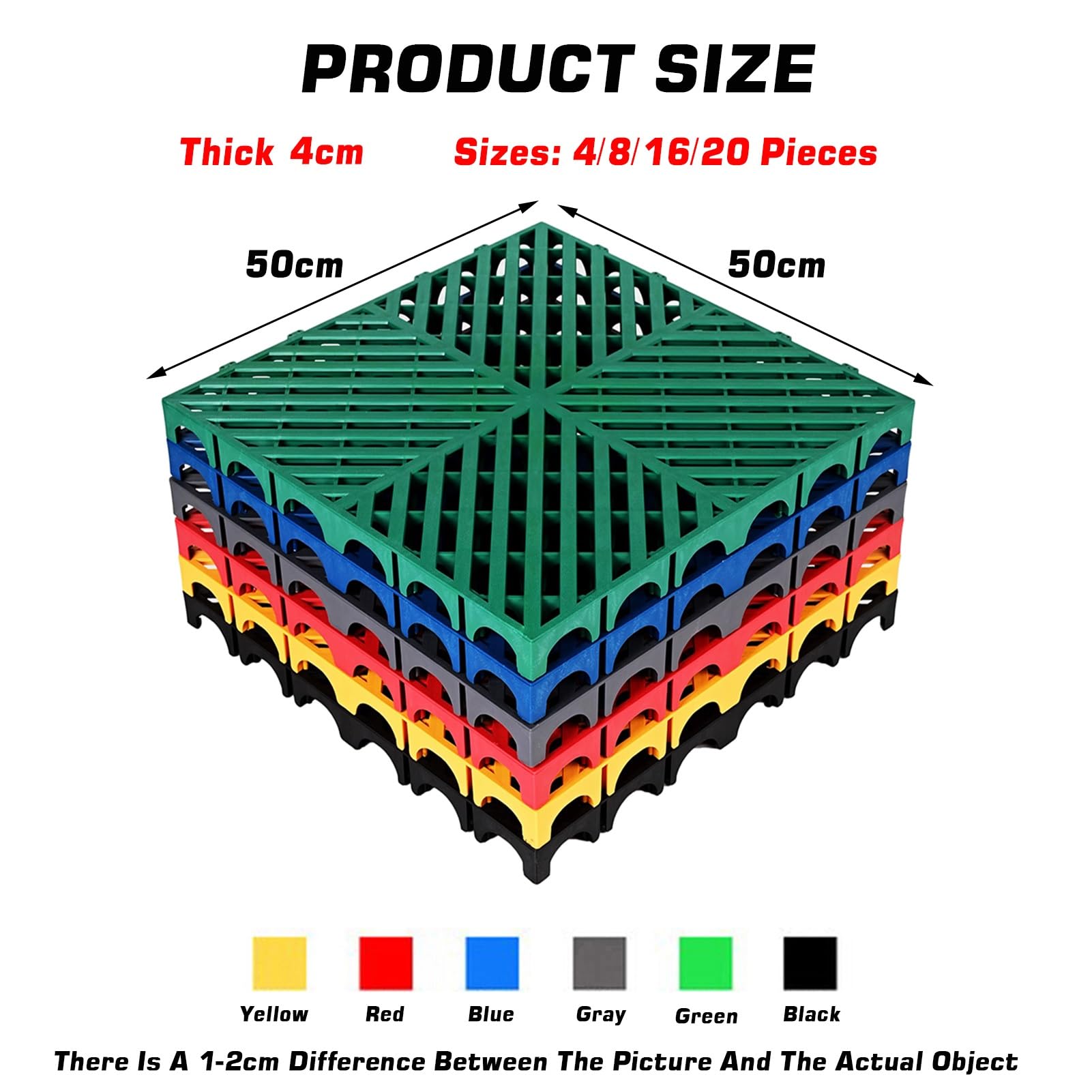 Losas de pavimento encajables, Esteras Al Aire Libre Modulares del Drenaje De Las Baldosas Que Entrelazan Los 50x50x4cm Multicolores(Blue,16 Pieces)