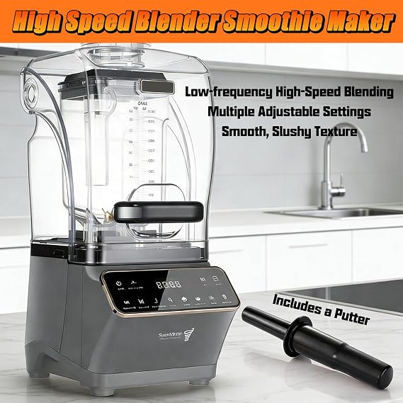 2L Multi-Function Blender, 1200W Electric slush machine with 5 Presets & 6-Leaf Knife and Gear Adjustment Function, Commercial Stand Juice Mixer for Smoothies Shakes Juices Home