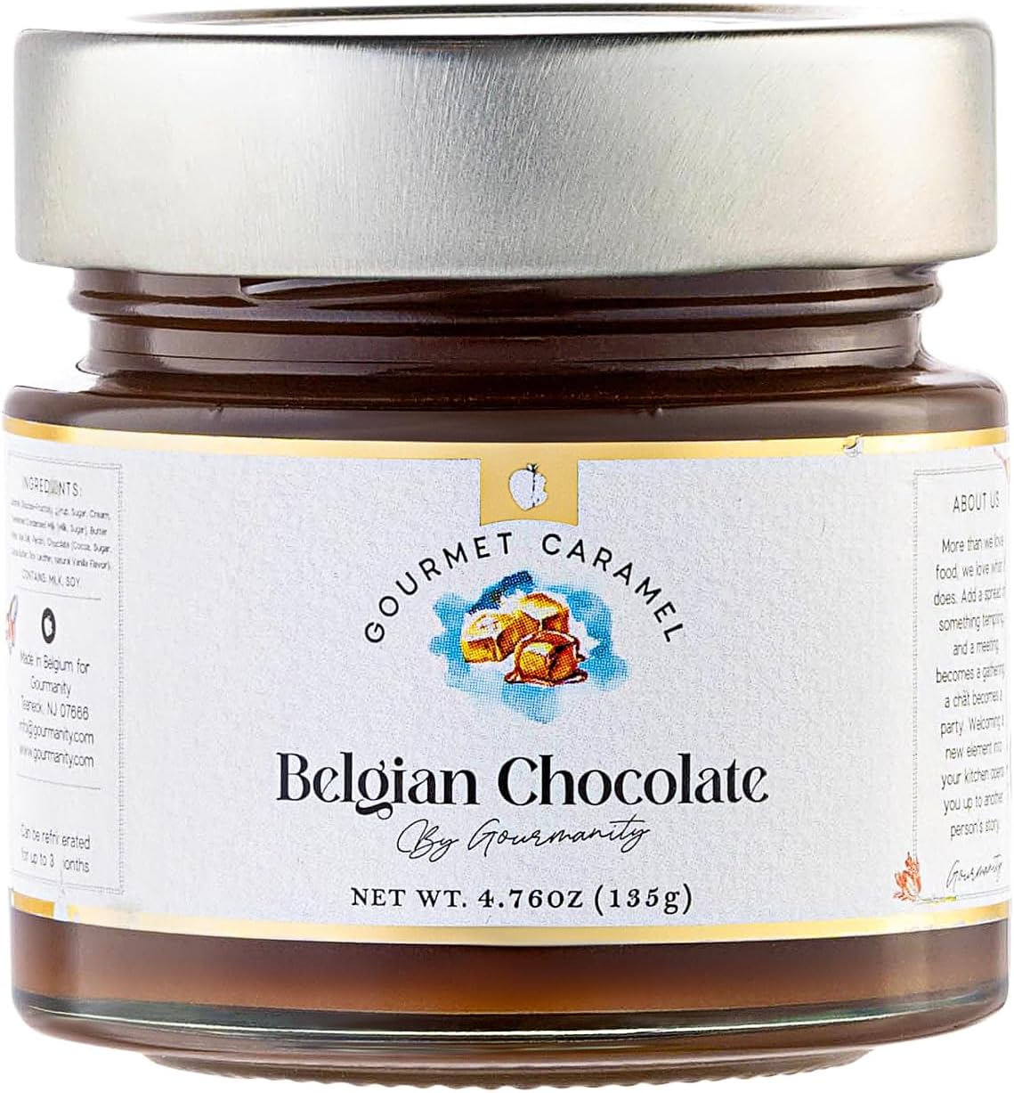 GourmanityBelgian Chocolate Caramel Sauce, Luxury Dulce de Leche Infused with Belgian Chocolate, Delicious Addition to Coffee, Mochas and Ice Cream, All Natural, Non-GMO, Product of Belgium, 4.76oz