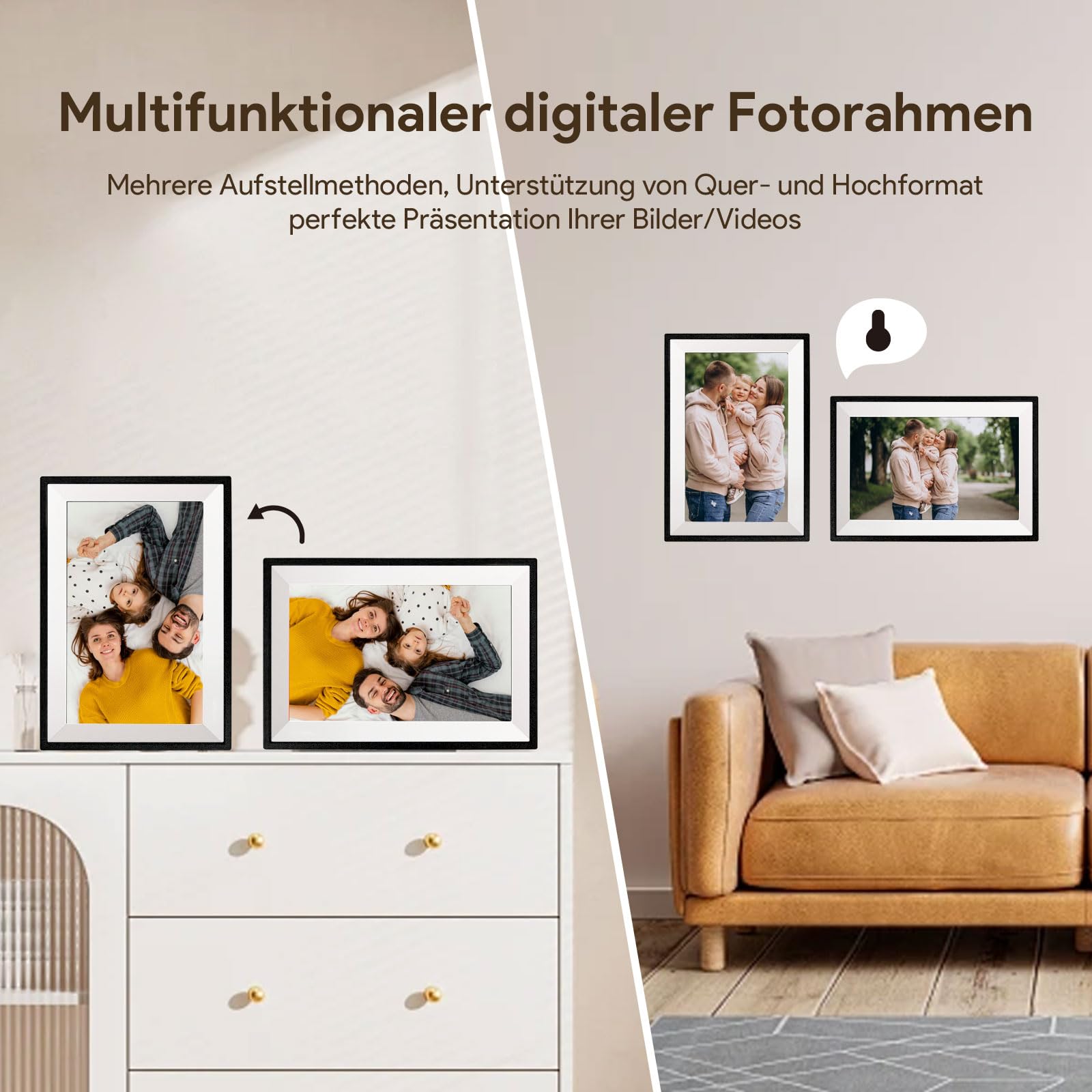 Frameo Digitaler Bilderrahmen, 10,1 Zoll WALN Digitaler Photo Frame 32 GB Speicher, automatische Drehung, Fotos/Videos über die App teilen und Grüße senden
