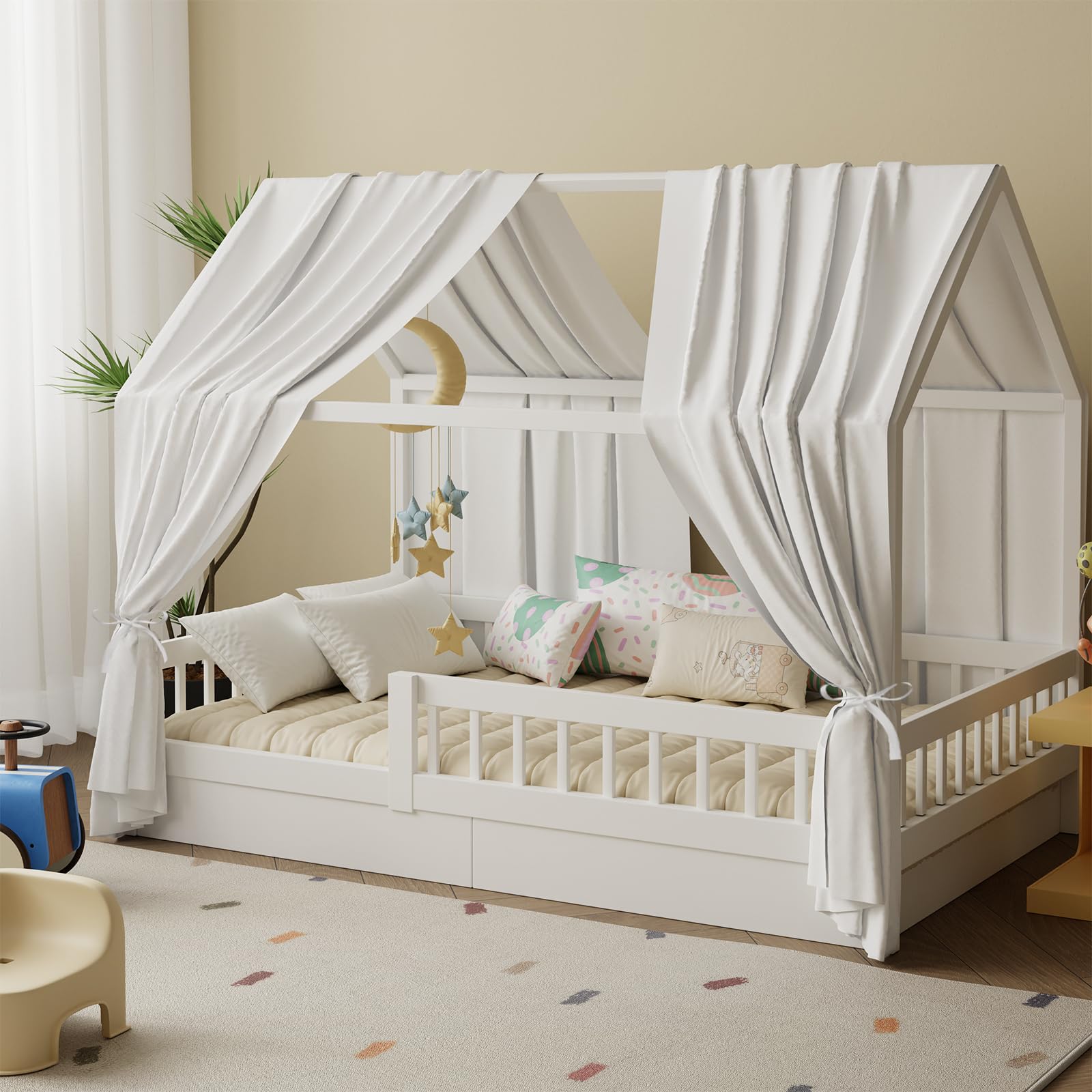 Pacok House Bed Canopy Set of 2 Bed Canopy House Bed 70 x 270 cm White