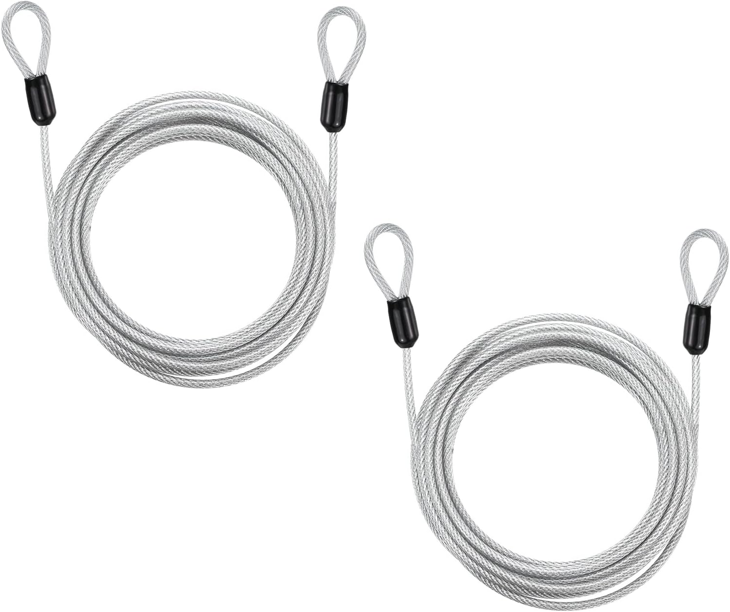 PATIKIL Security Cable Lock (5/32" Dia 11.5ft 77lb Load Capacity, Silver) (2 Pcs) Vinyl Coated Stainless Steel Double Loops Flexible Wire Rope Safety Cable Luggage Lock Suit for - Outdoor