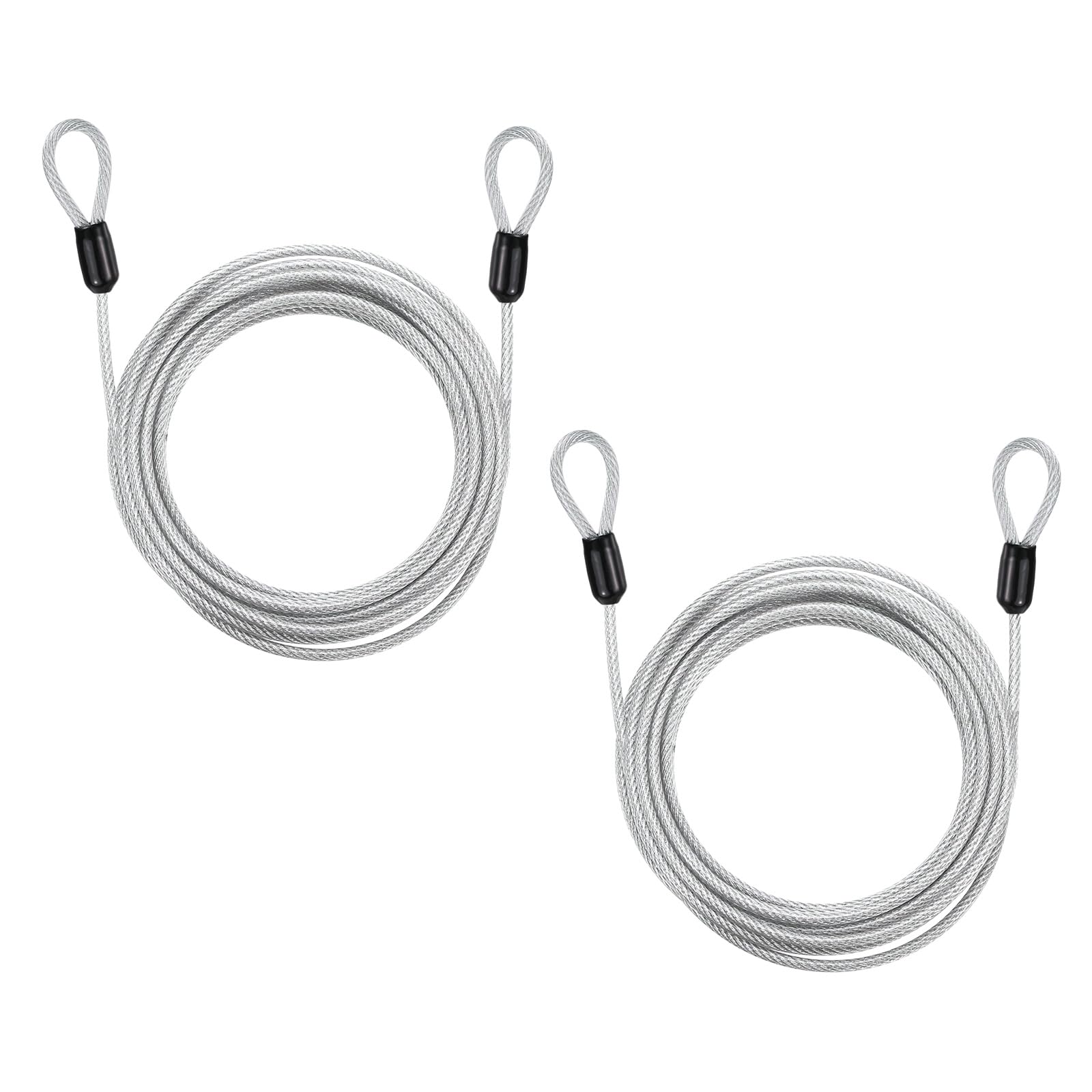 PATIKIL Security Cable Lock (1/8" Dia 11.5ft 110lb Load Capacity, Silver) (2 Pcs) Vinyl Coated Stainless Steel Double Loops Flexible Wire Rope Safety Cable Luggage Lock Suit for - Outdoor