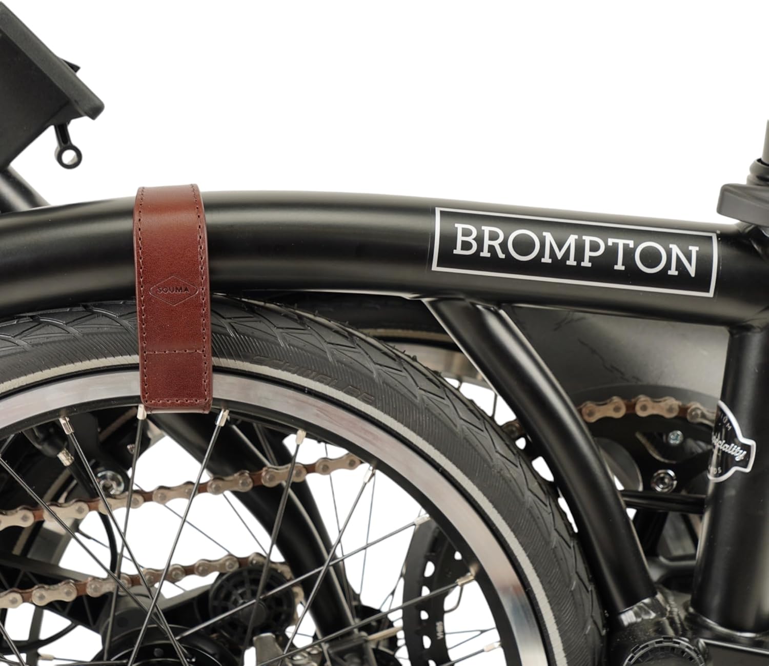 2in1 Leather wheel frame strap for BROMPTON BICYCLE and trousers strap in one - leather bicycle accessory
