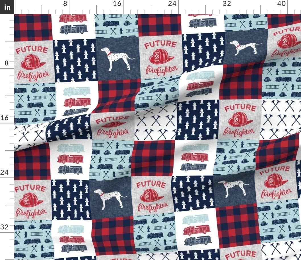 Spoonflower Fabric - Firefighter Wholecloth Patchwork Red Blue Navy Future Boy Fire Truck Printed on Petal Signature Cotton Fabric by The Yard - Sewing Quilting Apparel Crafts Decor