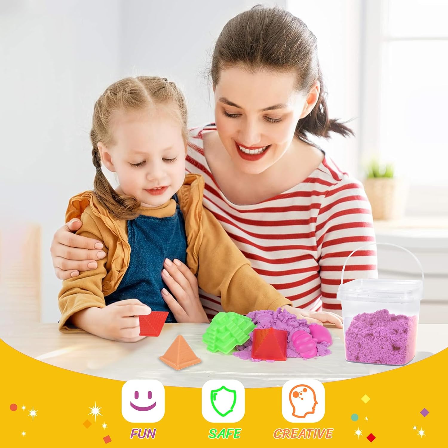 Minyaluck Play Sand Bulk Kit,6 Color 5.3 Lb Magic 48 Molds,Sensory Toy Art Moldable Self-Sticking Kids Bulk Sand for Valentine's Day Classroom Home Party Favors Gift for 4 5 6 7 8 9 Years Boys Girls