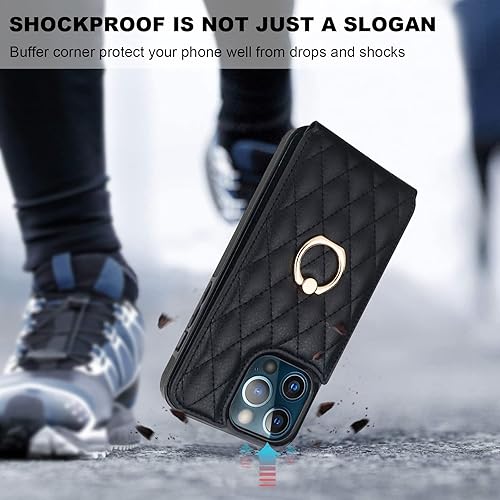 Miniatura 7 de Folosu Funda compatible con iPhone 13 Pro Max con soporte para tarjetas, rotación de 360, soporte de anillo de dedo con función atril, bloqueo RFID,