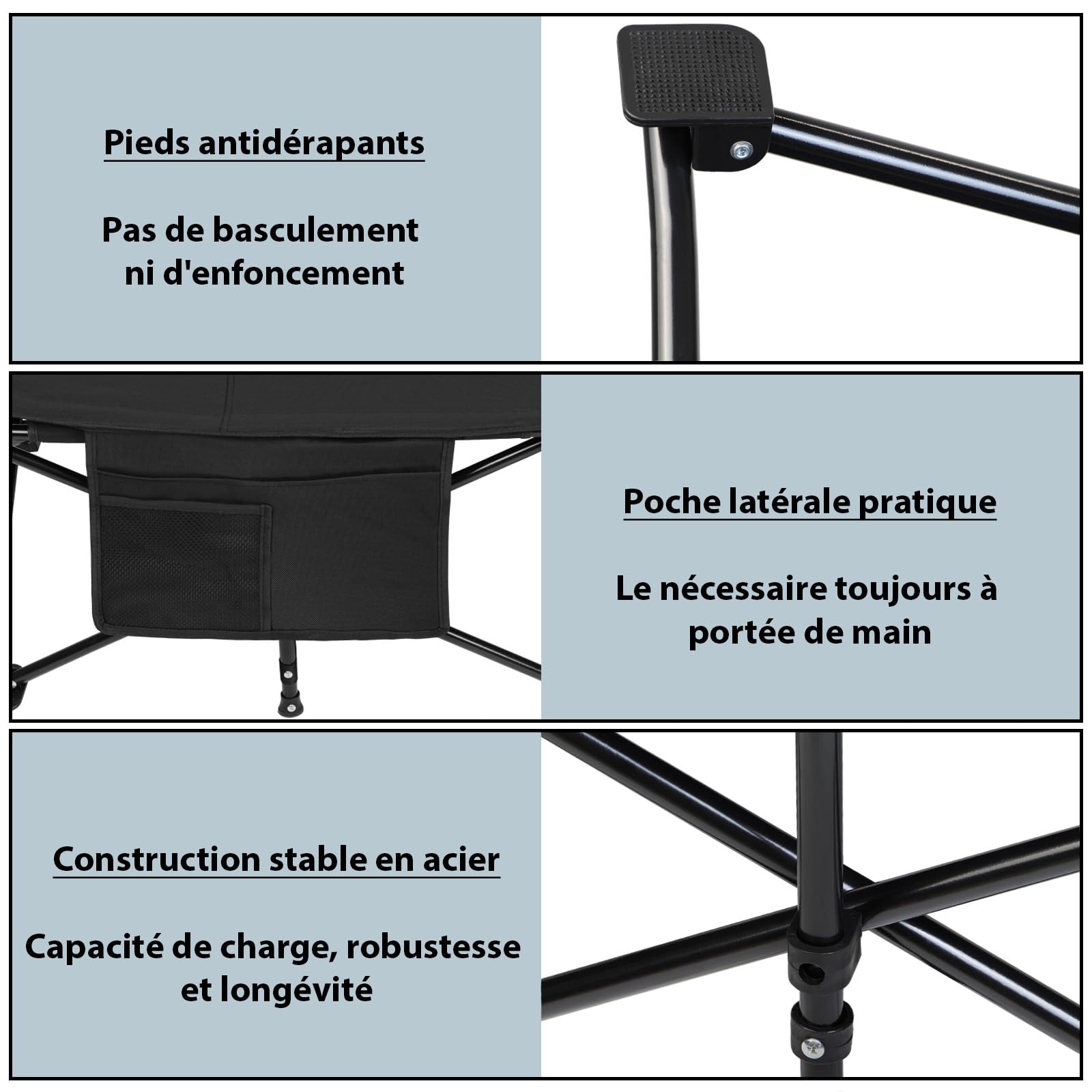 ALPIDEX Lit Camp Jusqu'à 200 kg Confortable Robuste Coussin Moelleux Pliable Lit d'Invité Chaise Longue Camping Jardin Plage, Couleur:Black