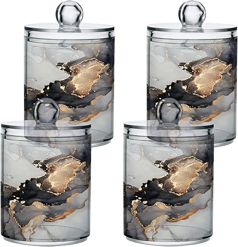 Miniatura 2 de Nander Juego de 2 tarros de plástico transparente con textura de mármol negro y dorado para boticario, organizador de maquillaje para baño, baño,