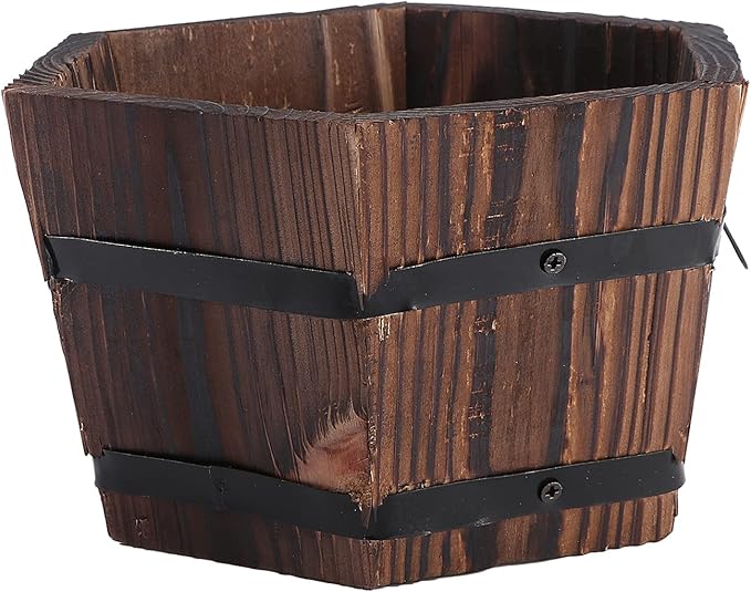 Yardwe Wooden Bucket Planter Rustic Wooden Barrel Whiskey