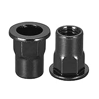Vista 8 de uxcell Tuercas de remache M4, rosca media hexagonal de acero al carbono galvanizado cabeza plana roscada tuerca de inserción negra 50 piezas