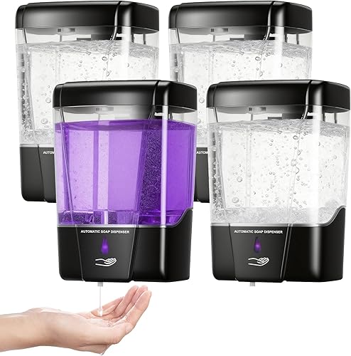 Paquete de 4 dispensadores automáticos de jabón para montaje en pared, dispensador de jabón líquido sin contacto, funciona con pilas, dispensador