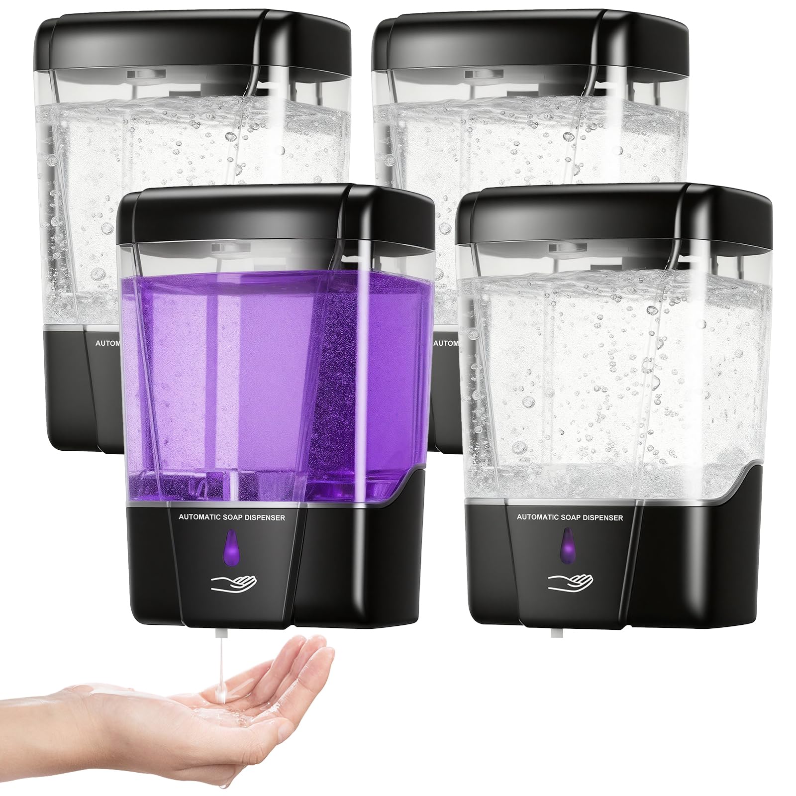 4-pak automatyczny dozownik mydła do montażu ściennego, bezdotykowy dozownik mydła w płynie, zasilany bateriami, 600 ml, komercyjny dozownik detergentu do rąk do biura, domu, kuchni, szkoły, łazienki