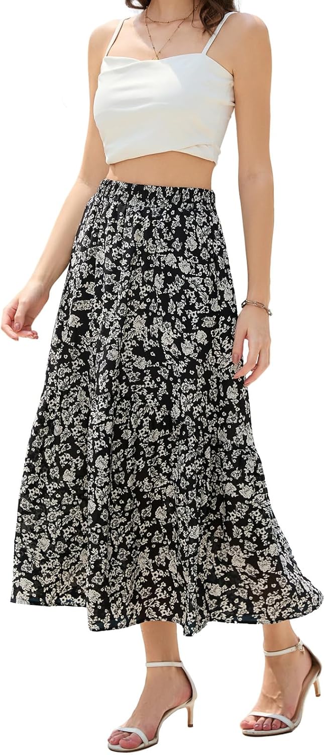 Maxi Skirts for Women with Pockets Long Midi Length Casual Skirt for Holiday