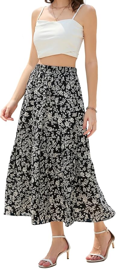 Maxi Skirts for Women with Pockets Long Midi Length Casual Skirt for Holiday