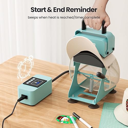 Miniatura 6 de Máquina de prensa de calor para sombreros, con 2 placas intercambiables, placa de calefacción curvada y base de silicona, se calienta rápido y