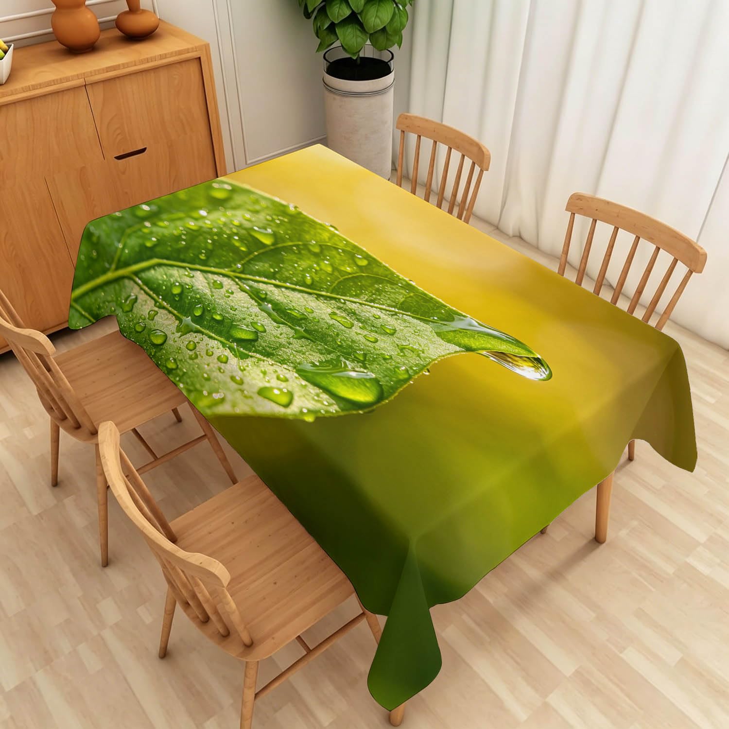 Tovaglia Rettangolare 140x300 cm Foglie Verdi Poliestere