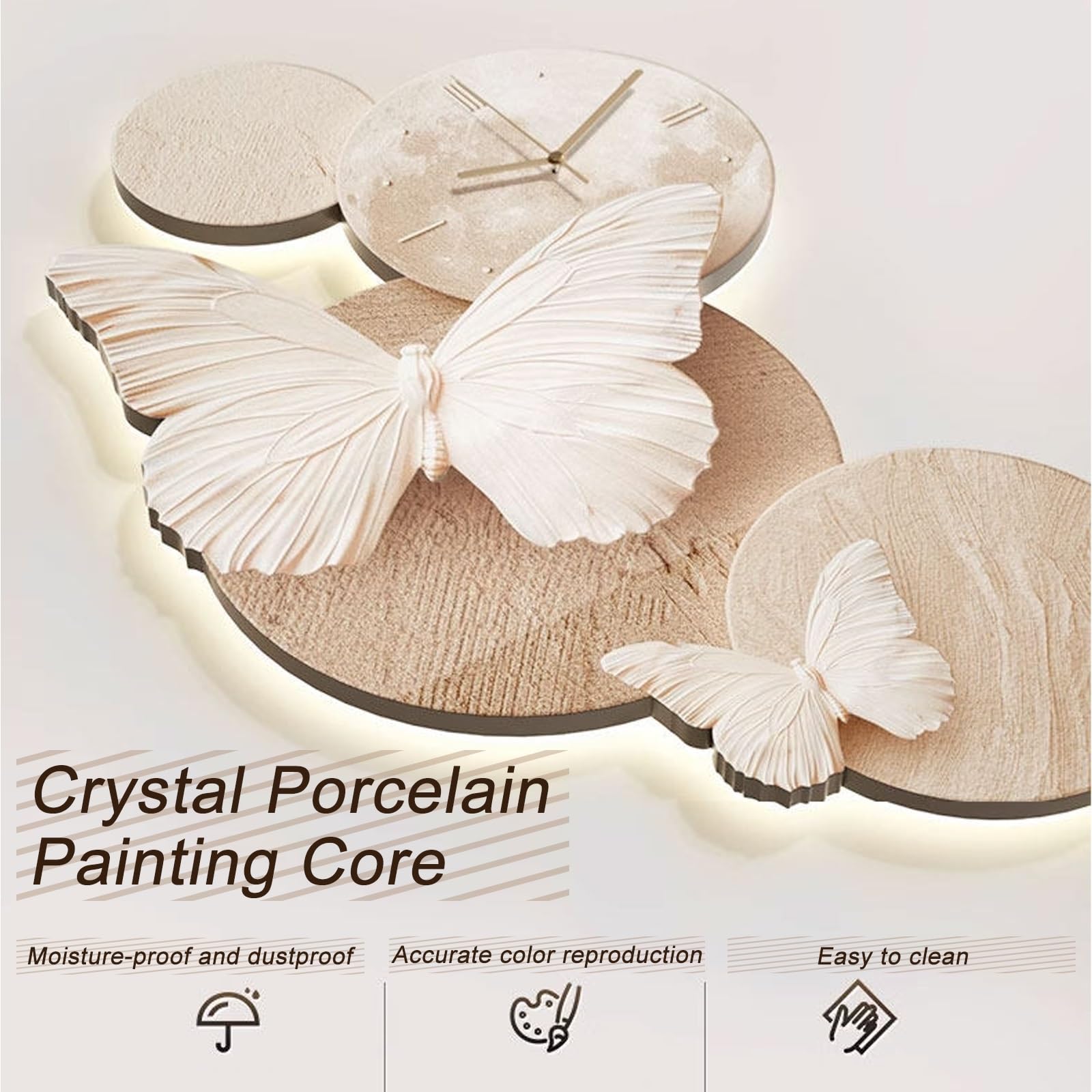 3D zegar dekoracyjny na ścianę, oświetlenie dekoracyjne do przedpokoju, obrazy i zegary ścienne, kryształowa porcelana rzemiosło do korytarza (brązowy 1,70 x 110 cm)