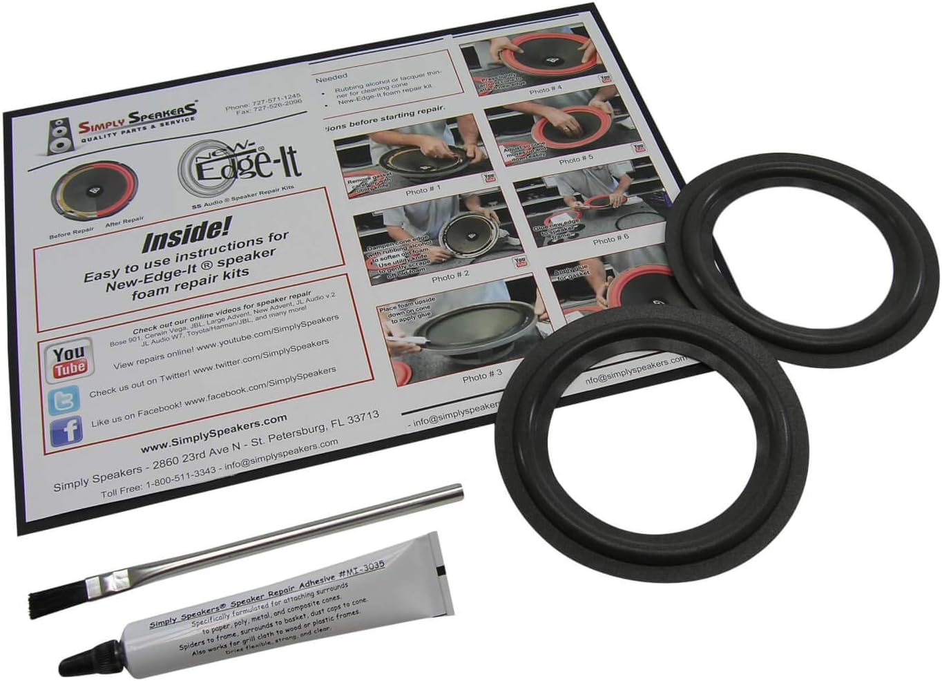 Simply Speakers5 Inch Foam Speaker Repair Kit Compatible with JBL Speakers, 3-3/8 Inch Cone, FSK-5Ji (Pair)
