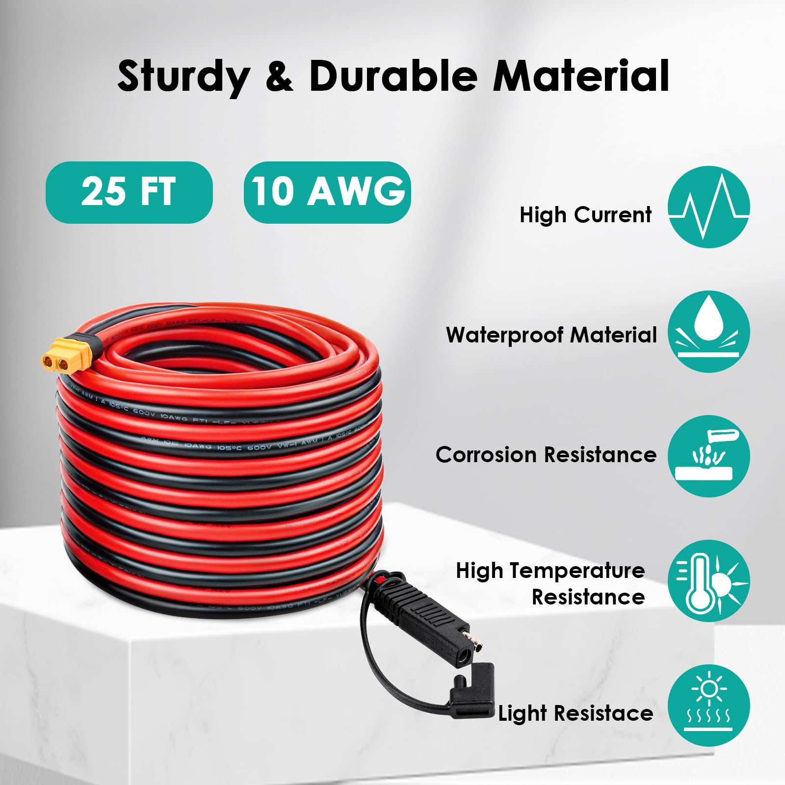 MOOKEERF Cable de extensión de conector SAE a XT60 de 10 AWG, 25 pies, XT60 hembra a SAE con adaptador de polaridad SAE inversa para estación de energía portátil, panel solar, generador solar