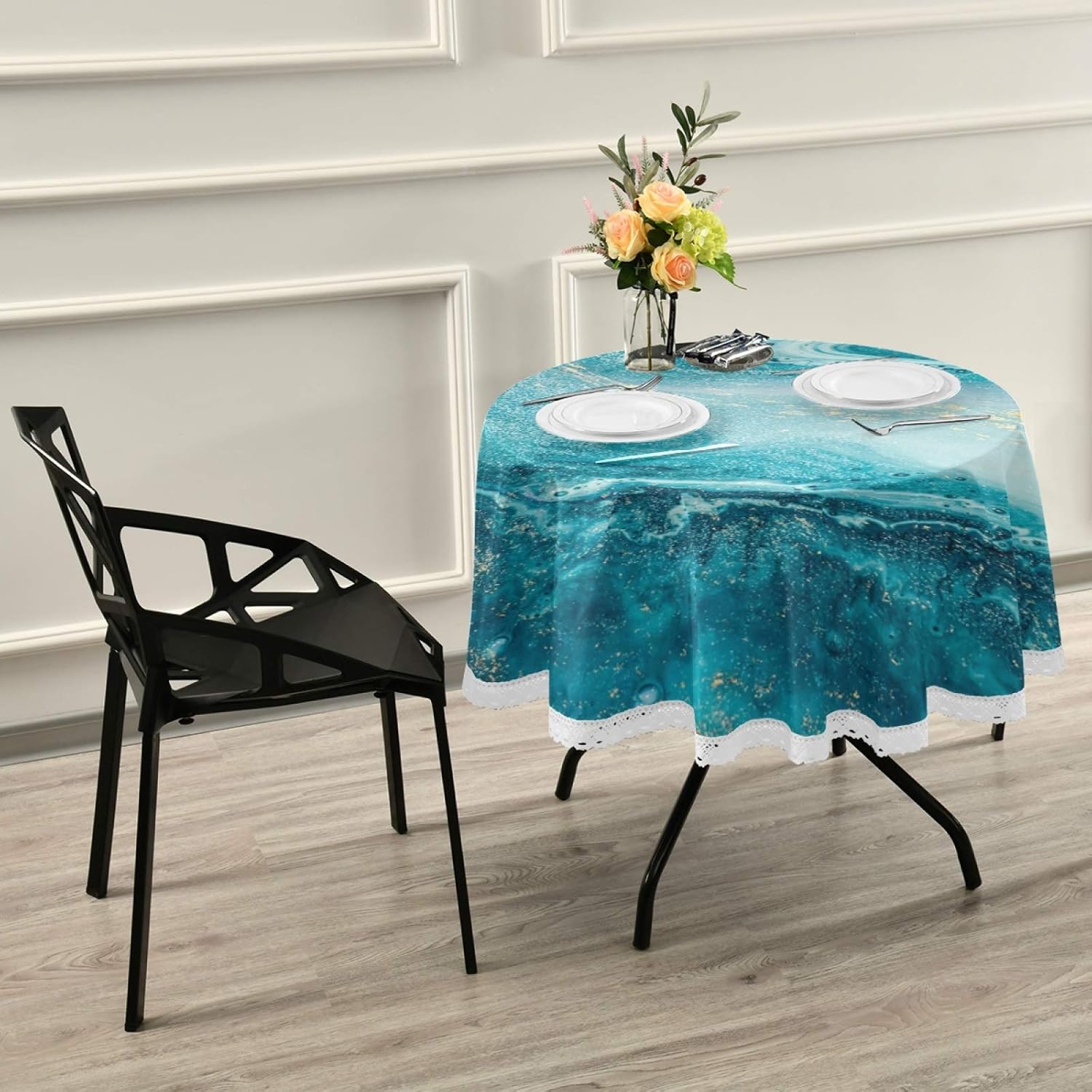 Ocean and Gold Sands Round Tablecloths Washable Polyester Table Cover for Kitchen Dinning Parties Tabletop Decor 60 Inch …