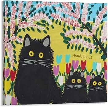Amazon.co.jp: Maud Lewisモードルイス画家の作品《3匹の黒猫2》 印刷