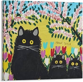 Amazon.co.jp: Maud Lewisモードルイス画家の作品《3匹の黒猫2》 印刷