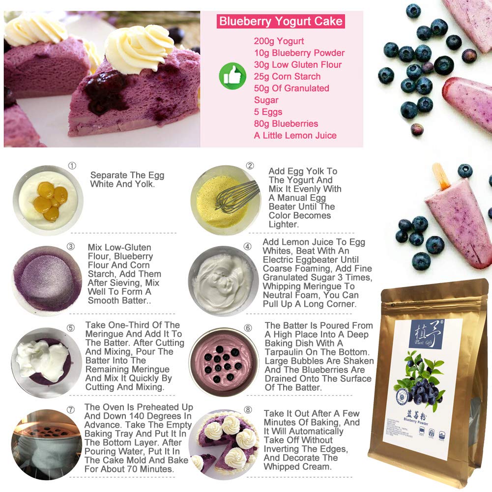 Plant Gift Blueberry Powder 蓝莓粉, 100% polvere di mirtilli congelati, estratto di bacche blu, materiale della miscela di pancake di mirtilli, polvere di sostituzione del pasto 100g/3.52oz
