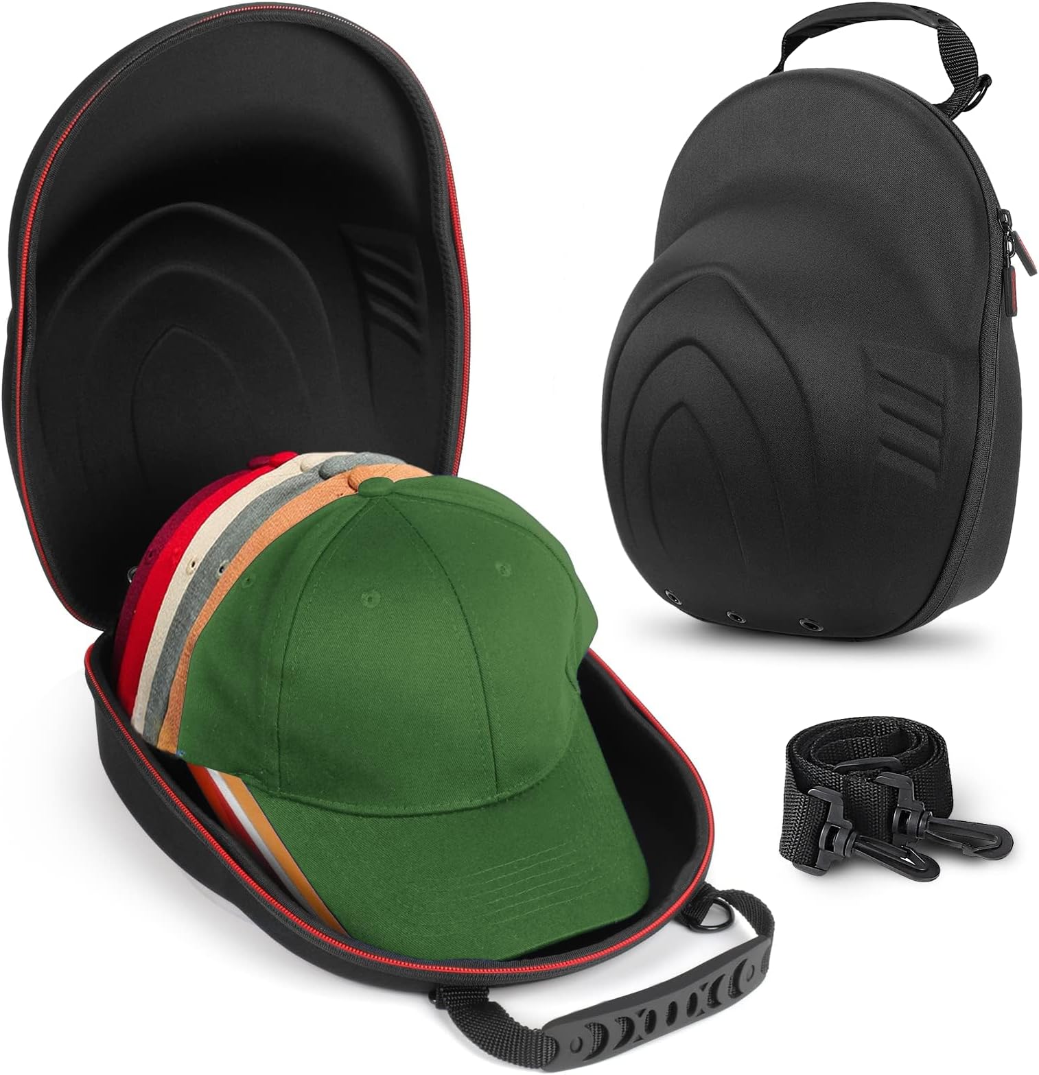 Hard Hat Case for Baseball Caps, Baseball Hat Organizer with Carrying Handle & Shoulder Strap, Hat Carrier Case for Travel, Baseball Hat Organizer Holder for 6 Baseball Caps, Black