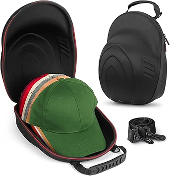 Hard Hat Case for Baseball Caps, Baseball Hat Organizer with Carrying Handle & Shoulder Strap, Hat Carrier Case for Travel, Baseball Hat Organizer Holder for 6 Baseball Caps, Black