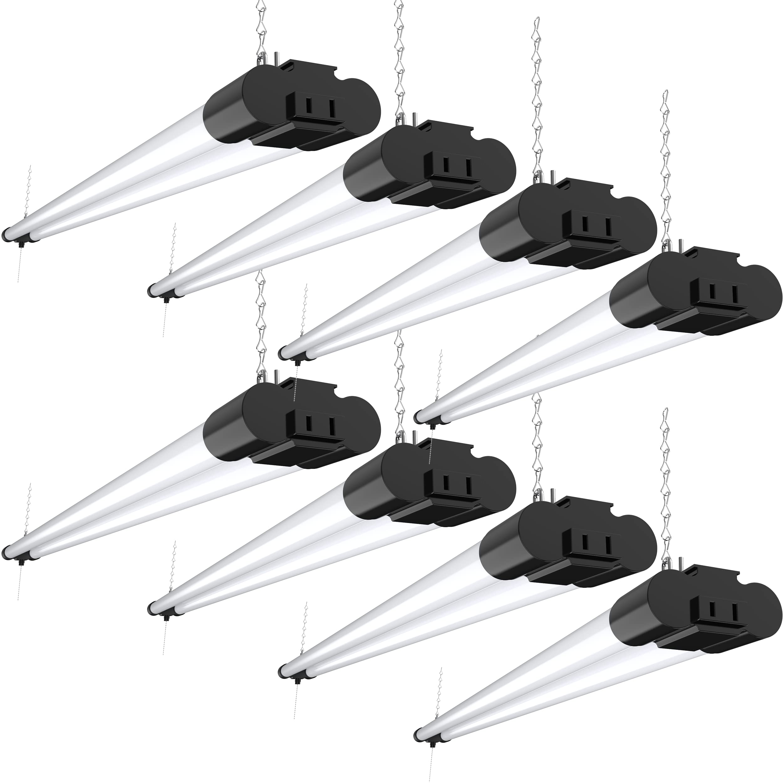 Sunco 8 Pack LED Shop Lights for Workshop 4FT, Linkable Garage Lighting, 4500 LM, 40W (150W Equivalent), 6000K Daylight Deluxe, Surface + Suspension Mount, 48 Inch Integrated Fixture, Black