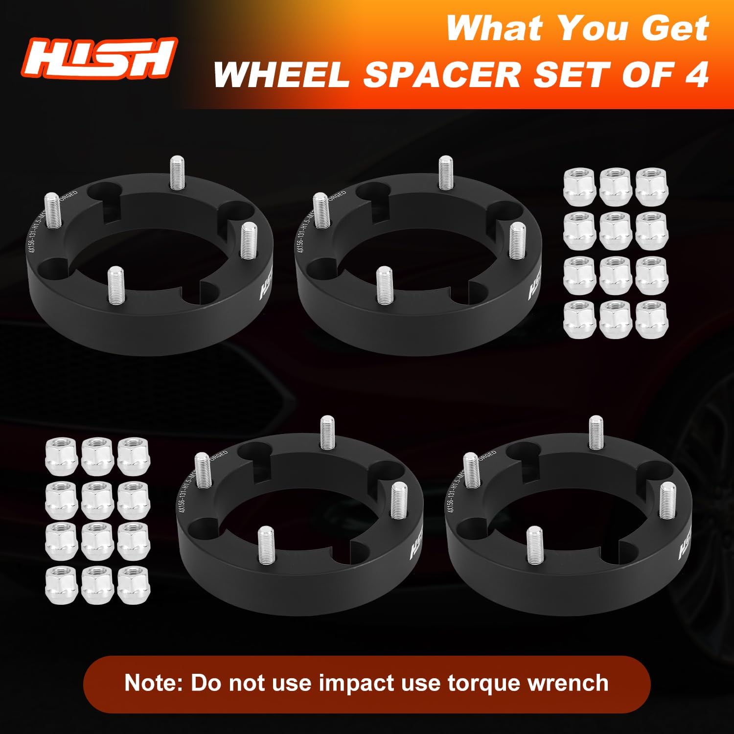 HISH 4x156 Wheel Spacers, 1.5 Inches ATV Wheel Spacers with 12x1.5 Studs 131mm Hub Bore, Fit for 2013+ Polaris Ranger, 2014+ Polaris RZR XP 1000, 2015+ Polaris RZR, Set of 4
