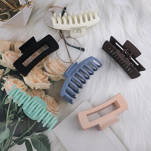 Miniatura 1 de 6 pinzas grandes de 4.3 pulgadas para cabello grueso, pinzas para cabello fino, pinzas para cabello neutro para mujeres, pinzas cuadradas mate para