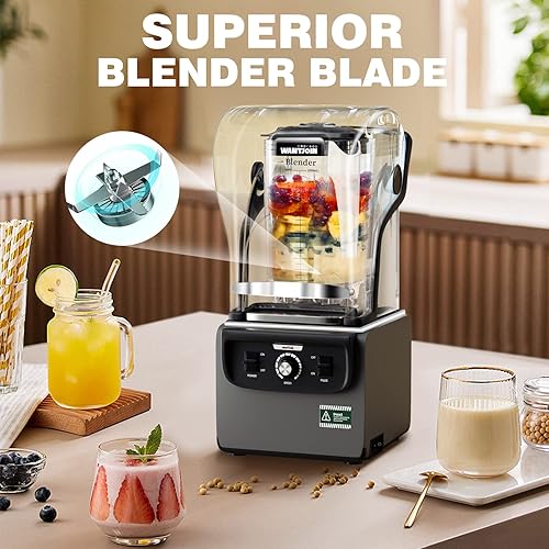 Miniatura 4 de Wantjoin Licuadora comercial silenciosa para cocina, batido de proteínas, máquina eléctrica profesional de alimentos para puré, batido, jugo, bebida
