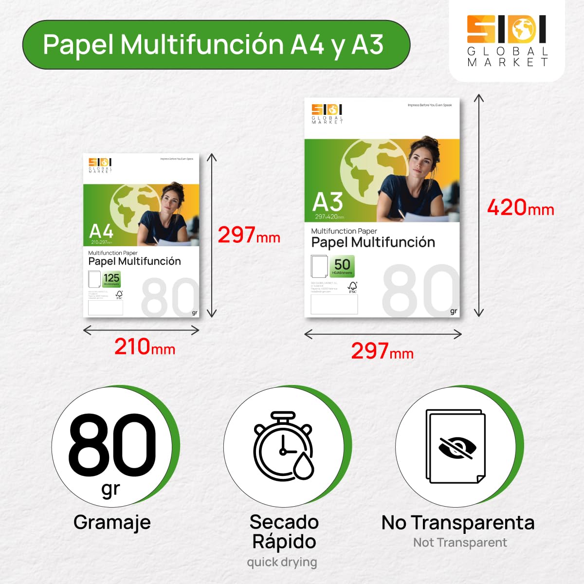 Carta A4 80g per Stampante Laser e Inkjet, 125 Fogli Bianchi per Ufficio e Casa - SIDI