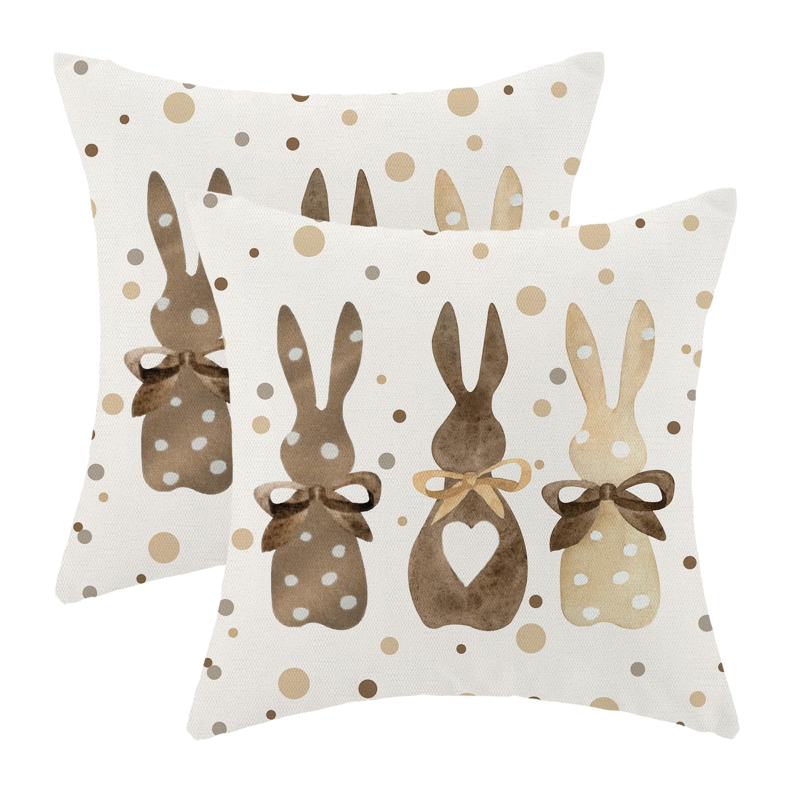 CXMEIFLY Easter Pillow Covers 22x22 Inch Set of 2 for Vintage Polka Dots Bunny Decor Throw Pillows Spring Bow Rabbit Outdoor Farmhouse Decorative