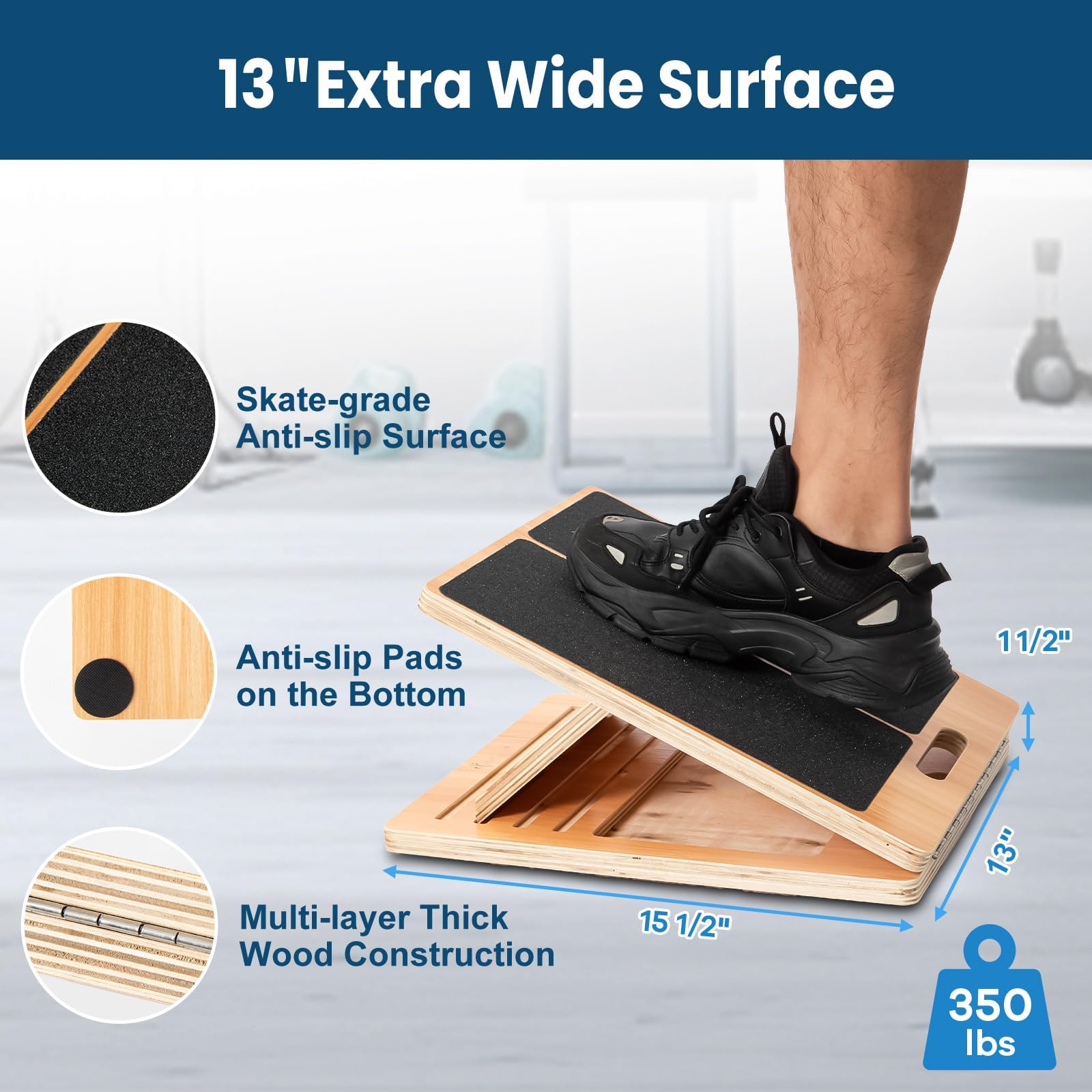Schuine plank voor het strekken van kuiten, verstelbare houten stretch plank voor squats, benen, knieën, hiel, enkel