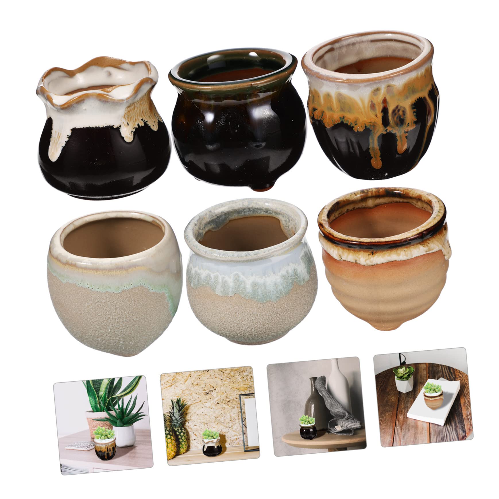 VANZACK 6 Pots en Céramique pour Plantes Mini Trous de Drainage pour Cactus Jardin ou Bureau