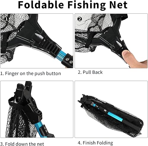 Miniatura 5 de SANLIKE Red de pesca plegable con mango de caña telescópica extra larga, red de pesca recubierta de goma de 37-98.4 pulgadas para una fácil