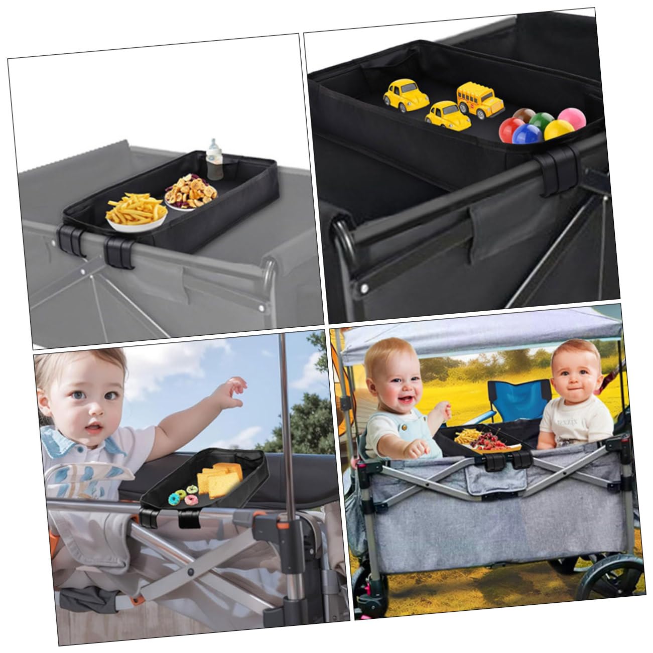 ibasenice Stroller Tray Snack Holder and Cup Holder Lightweight Clip Organizer for Carriage Design for Easy Access and Convenience Black XL