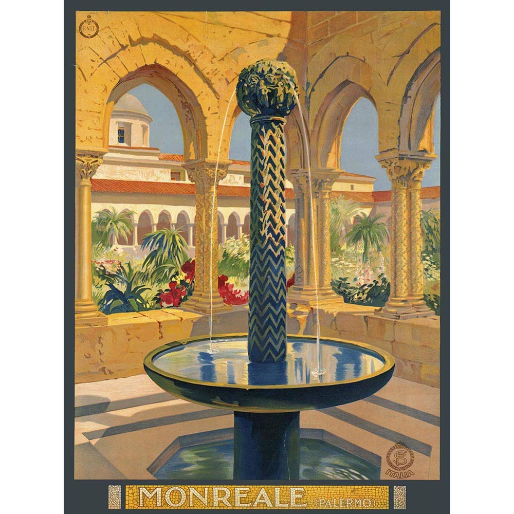 Wee Blue Coo Travel Monreale Cathedral Cloister Fountain Palermo Sicily Italy Art Print Poster Wall Decor 12X16 Inch