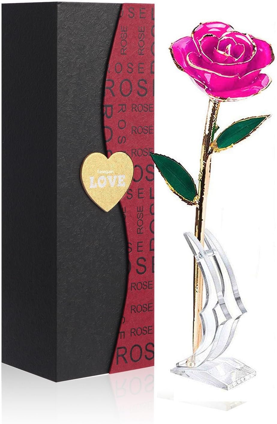 24K Gold Plated Purple Rose,Forever Preserved Artificial Rose Flowers, Eternal Long Stem Purple Rose Flowers with Transparent Stand, Gifts for Girlfriend,Wife,Women, Birthday,Wedding,Christmas