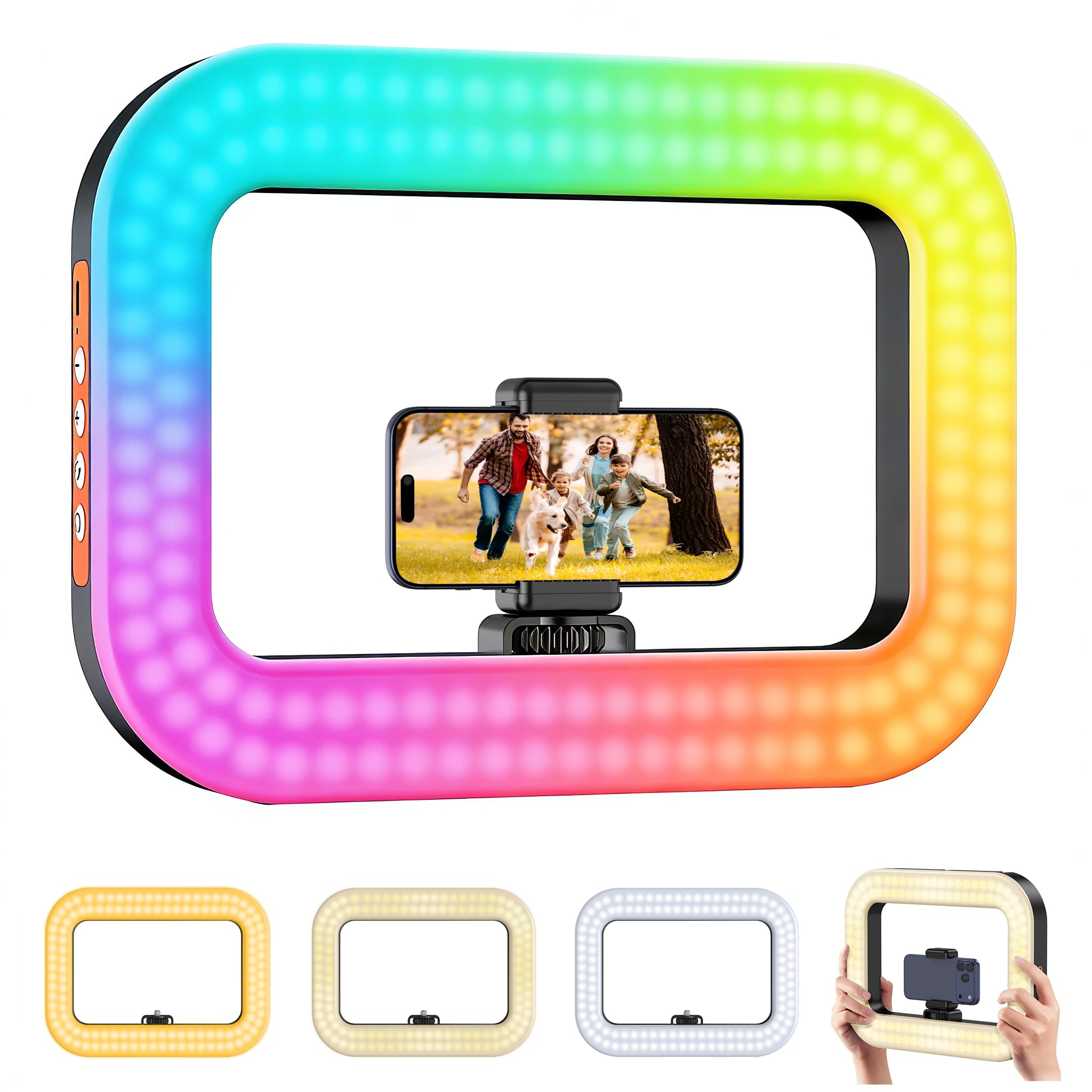 Zeaido Aro de Luz RGB de Mano para Selfies, Luz de Relleno de Video con Brillo Regulable, Temperatura de Color y 3 Modos de Iluminación, para Vlogging, TikTok, Transmisiones en Vivo, Maquillaje y más