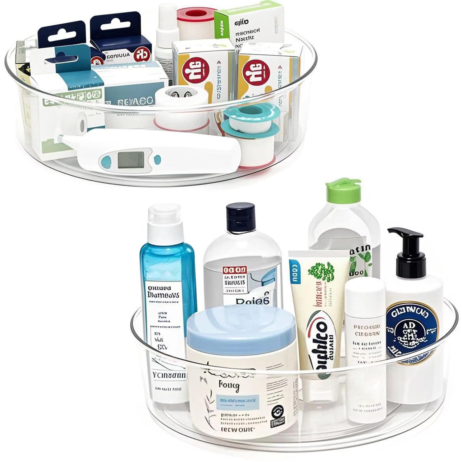 Dezzer 360° Rotating Makeup Organizer 11.5" Clear Turntable Lazy Susan Organizer for Vanity, Bathroom Counter, Pantry, Cabinet, Spinning Cosmetic Storage Holder with 5 Dividers for Skincare, Makeup Brushes