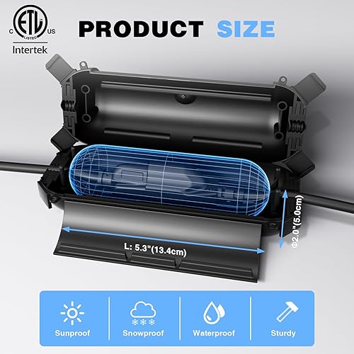 Miniatura 4 de Flemoon [Paquete de 3] Cubierta de seguridad para cable de extensión para exteriores con sello impermeable, caja de conexión eléctrica resistente a