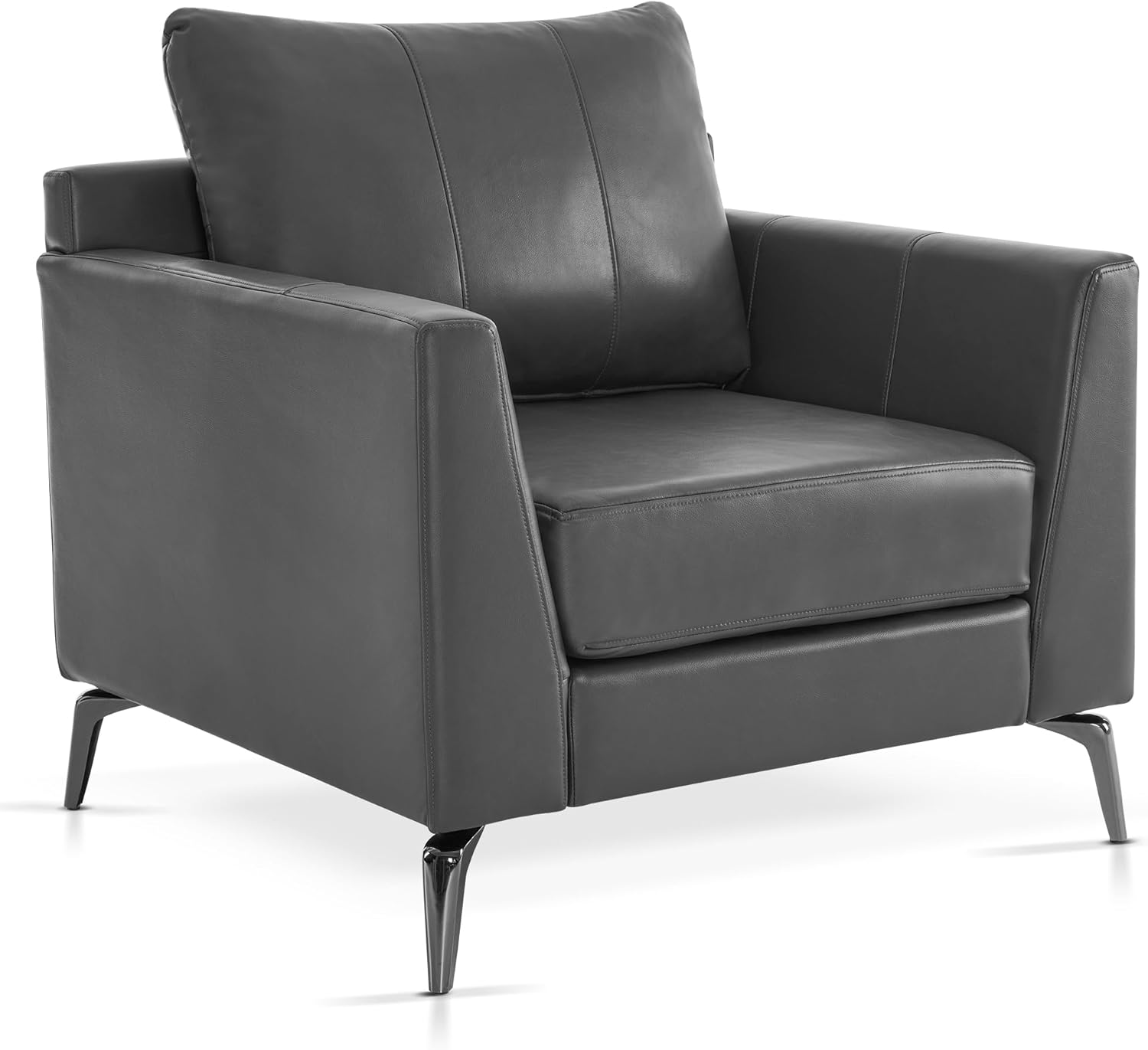 MCombo Modern Accent Chair, Faux Leather Lounge Armchair with Sloped Arms, for Living Room, Office, Reception, Waiting Room 4629 (1, Grey)