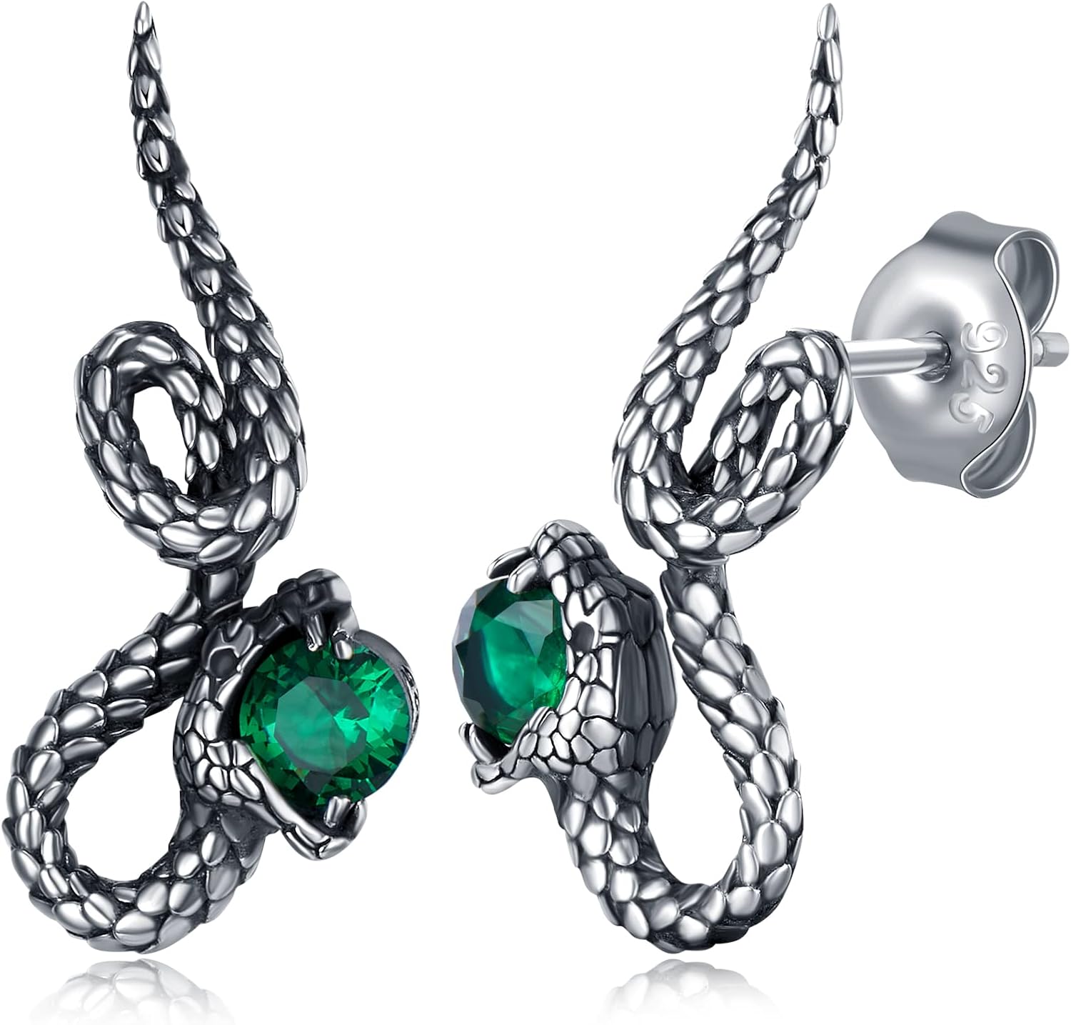 Snake Earrings 925 Sterling Silver Animal Dainty Earrings Green Crystal Snake Stud Earrings Jewelry Gifts for Women