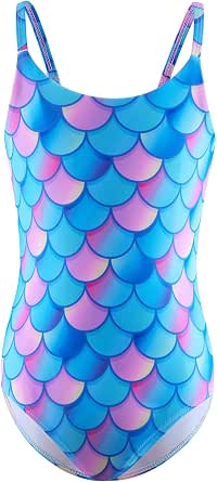 TiaoBug Maillot De Bain 1 Pièce Fille Licorne Imprimé - Monokini Bretelles Croisées 4-12 Ans