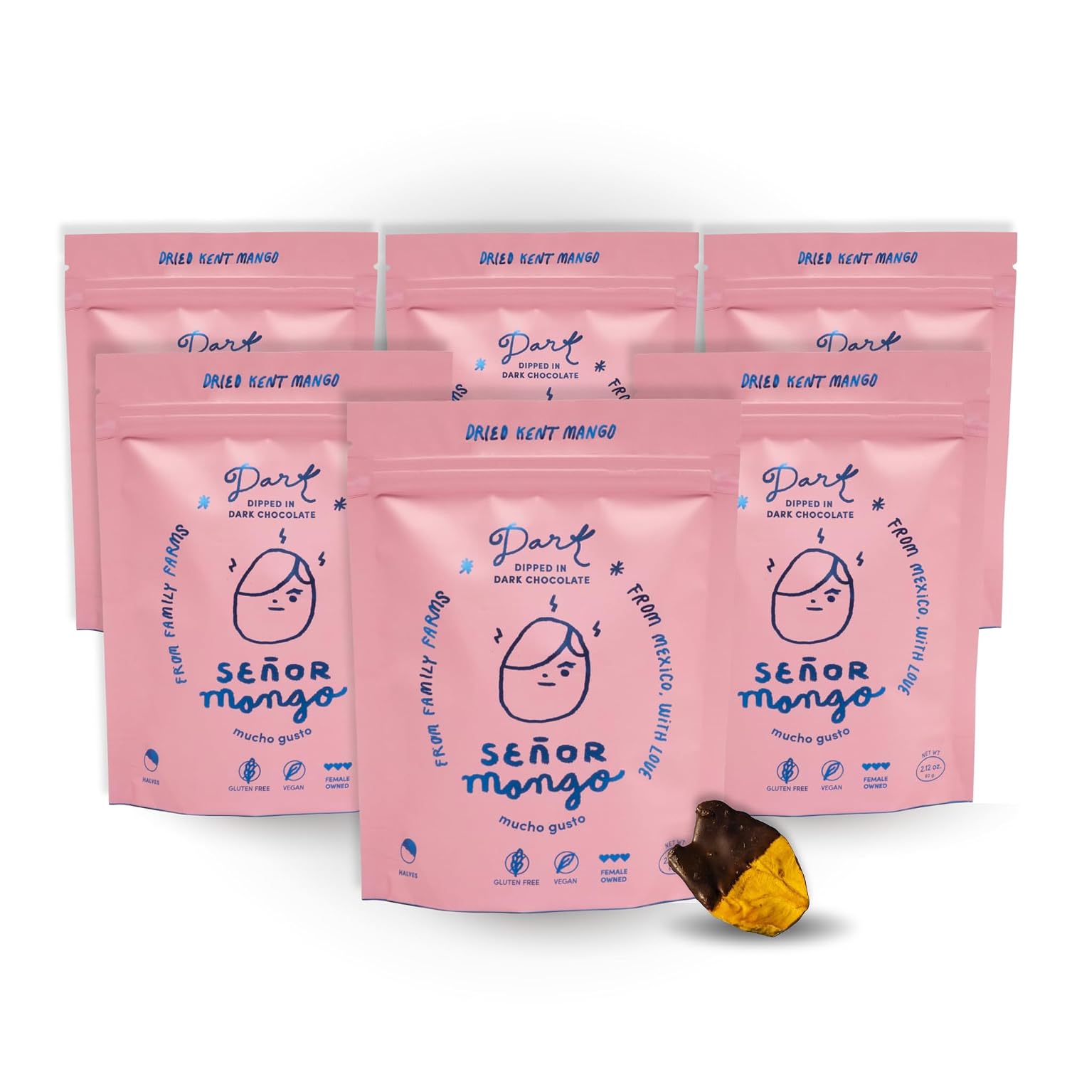 SEÑOR MANGO | DARK - Dried Mango Covered in Dark Chocolate | Organic Kent Variety | No Sugar Added | Gluten-Free Fruit Snack | Made in Mexico | 6 Pack – 2.1 oz Each