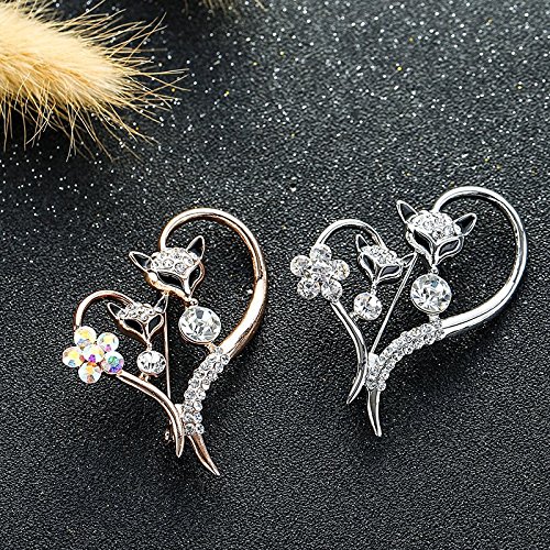 Wllay Women Girls Sexy Animal Fox Love Heart Brooch Pin Bling Crystal Clothes Accessories (Silver) #TOP2